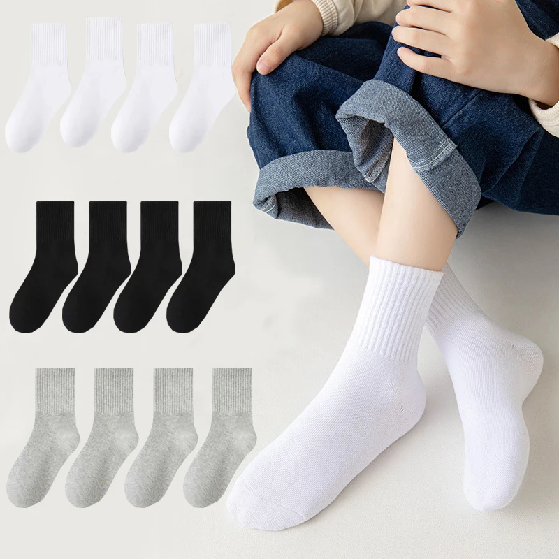 

5 / 10 / 20 Pairs Four Season Kid Sock Teenager Student Cotton Breathable Comfortable Sock Boys Girl Baby White Black Sport Sock