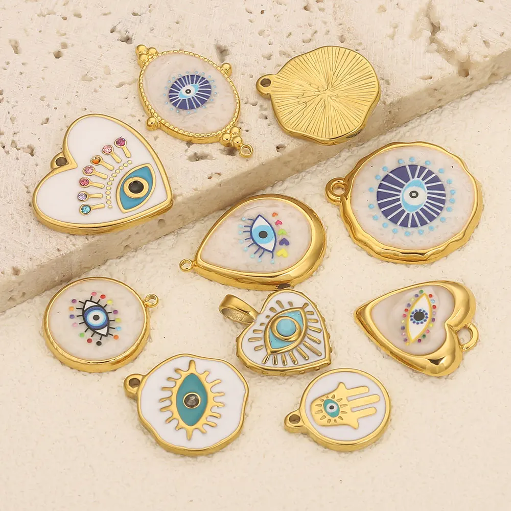 3/4/5pcs Stainless Steel Devil Eye Charms Enamel Round Heart Gold Plated DIY Necklace Bracelet Earrings Jewelry Making Wholesale
