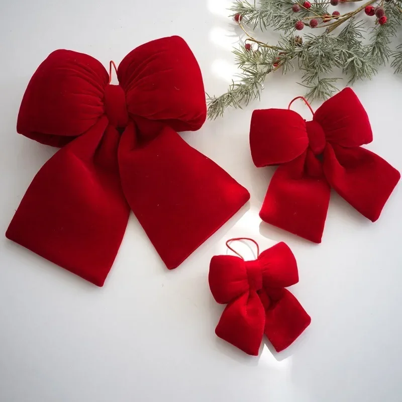 3-piece DIY Red Plush Bow Christmas Decoration Pendant Plush Christmas Tree Decoration Home Small Ornament Butterfly  Home Decor
