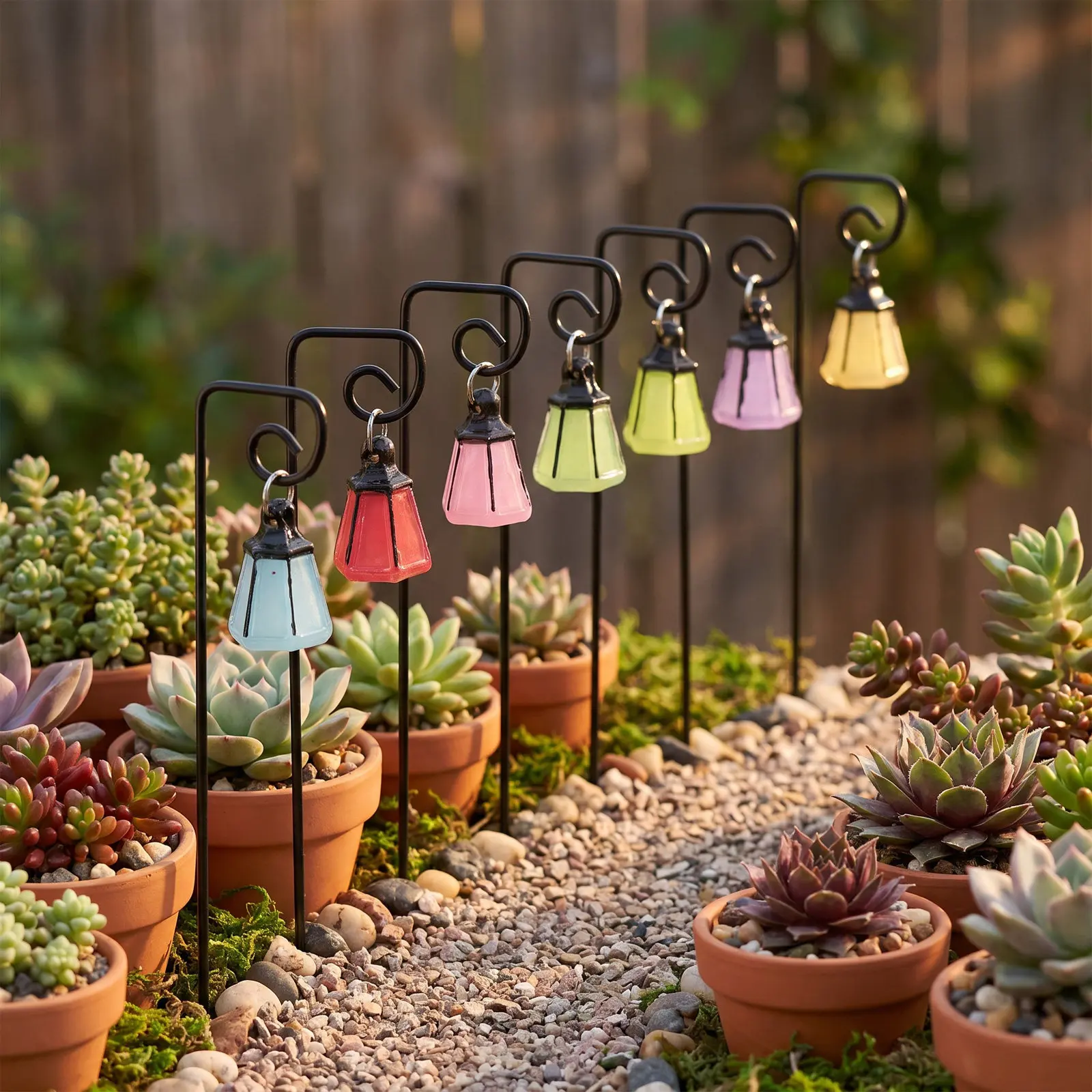 7 Pcs Fairy Lantern Decorative Miniature Bonsai Garden Glow In The Dark Miniature Lantern Stakes For Fairy Garden Trinkets Decor