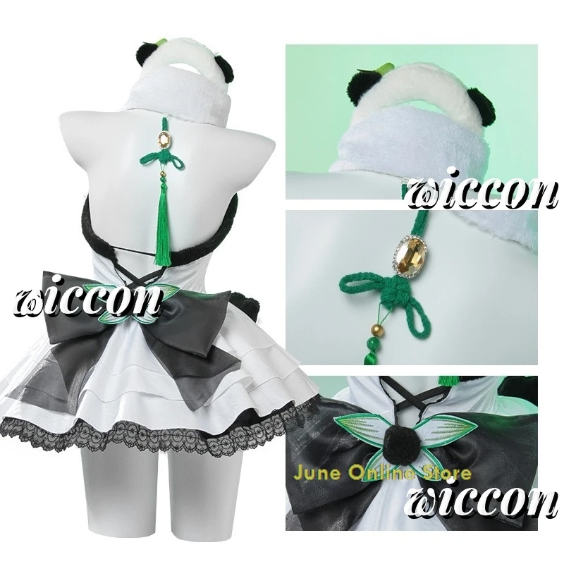 Naraka: Bladepoint Feria Shen Panda Style Lolita Dress Makeup Costume Cosplay Costume Hat Headdress Sock Set image 4