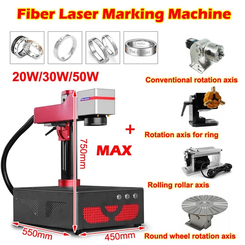 

Raycus Fiber Laser Nameplate Marking Printer Metal Engraver Galvo Scanner Align System with Upgrade Rotation Axis 20W 30W 50W