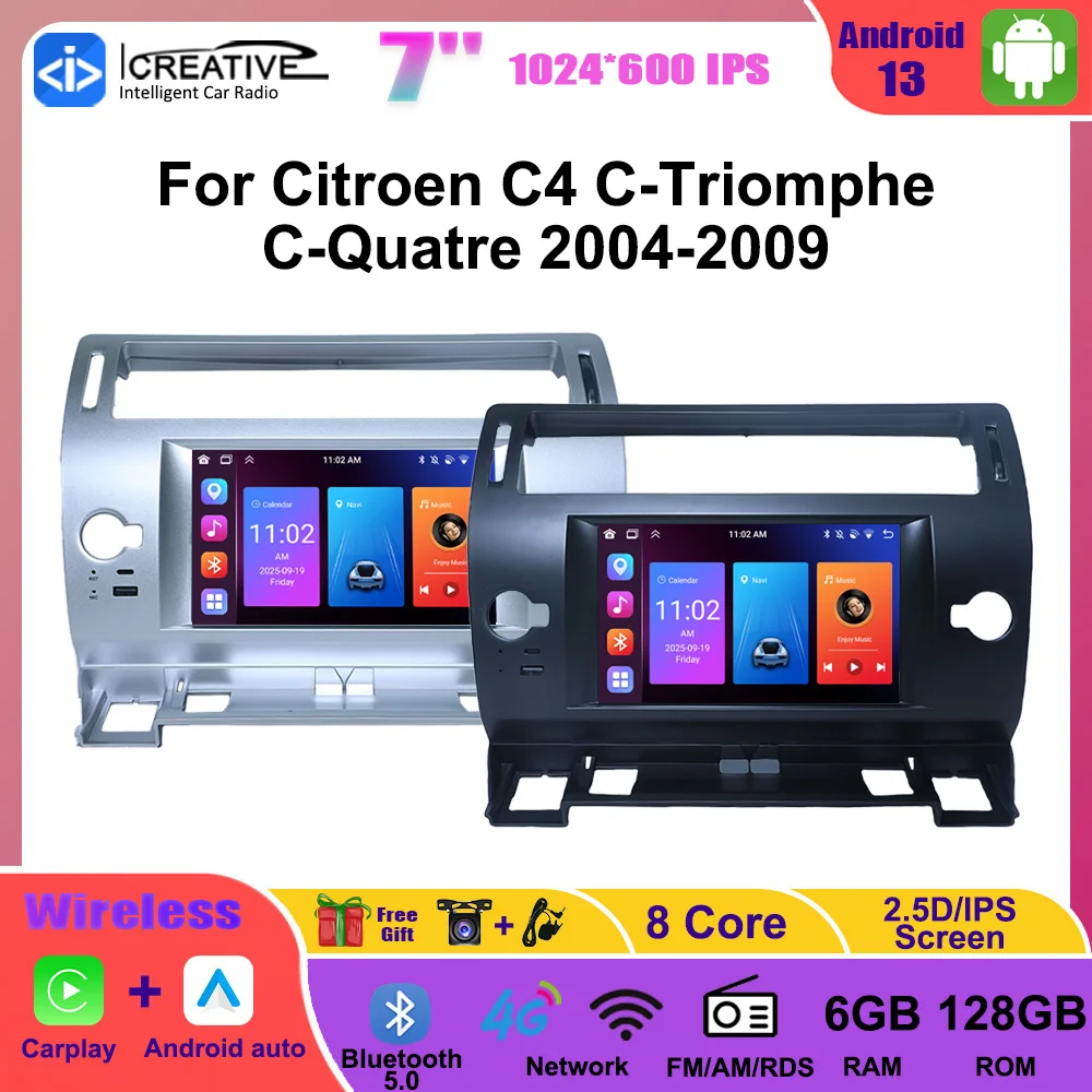 Android 13 AutoRadio Multimedia Player Wireless CarPlay Android Auto For Citroen C4 C-Triomphe C-Quatre 2004-2009 Stereo Navi HU