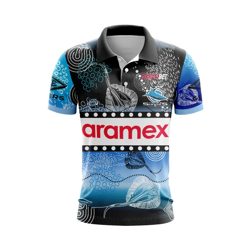 

2024 CRONULLA SHARKS MENS INDIGENOUS RUGBY POLO SHIRT JERSEY size S--5XL ( Print name and number )