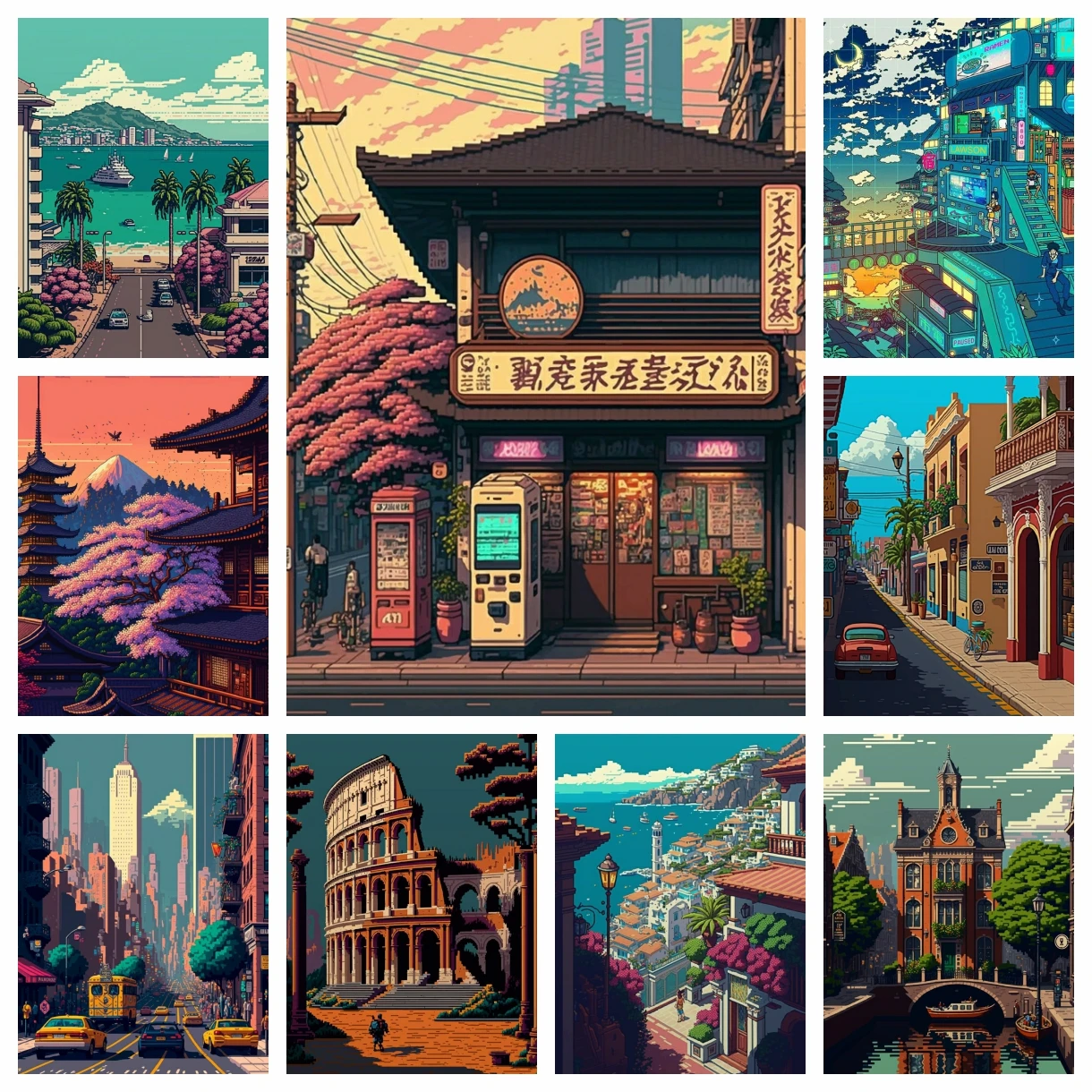 Landschaft Diamant Malerei Stadt Pixel Straße Bild voller Diamant Mosaik Stickerei Kreuzstich Kit Home Decor Naderoяamentosика