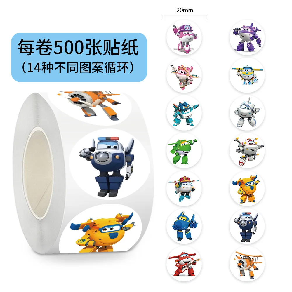 

500pcs/Roll Super Wings Roll Stickers Graffiti Funny Anime Decals DIY Toy Laptop Phone Luggage Fridge Car Waterproof Kids Gifts