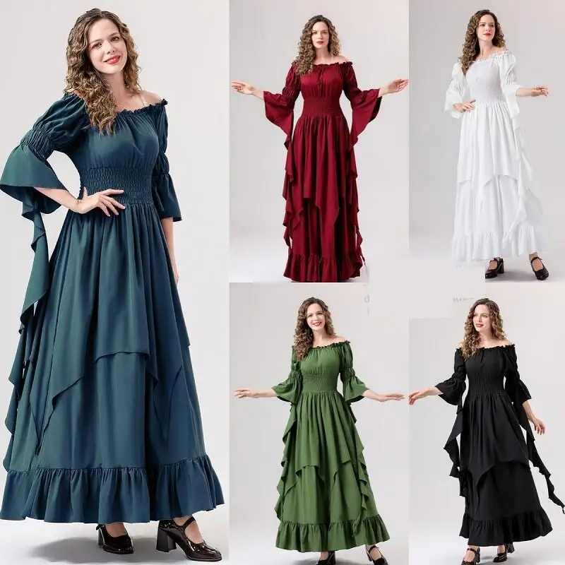 

Multi-Color Long Renaissance Skirt Waist-Bound Halloween Costume Ethnic Stage Wear Women's Fashion Autumn 2023 Trendy Design