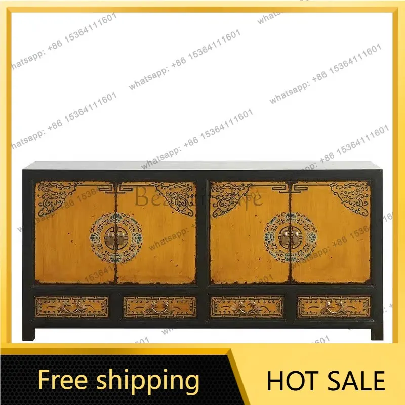 XX. New Chinese solid wood antique hand-painted old dining side storage cabinet