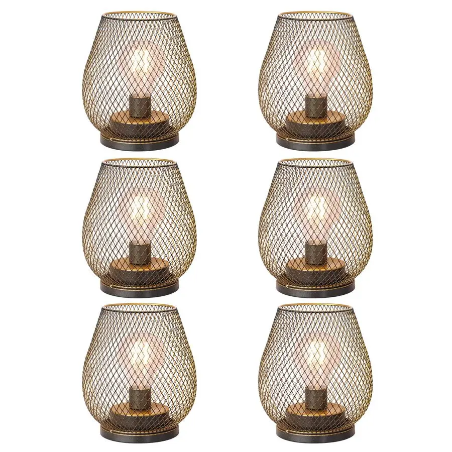 

Набор из 6 уличных настольных фонарей на батарейках, светодиодные металлические светильники в виде колб, с таймером, винтажные декоративные беспроводные лампы