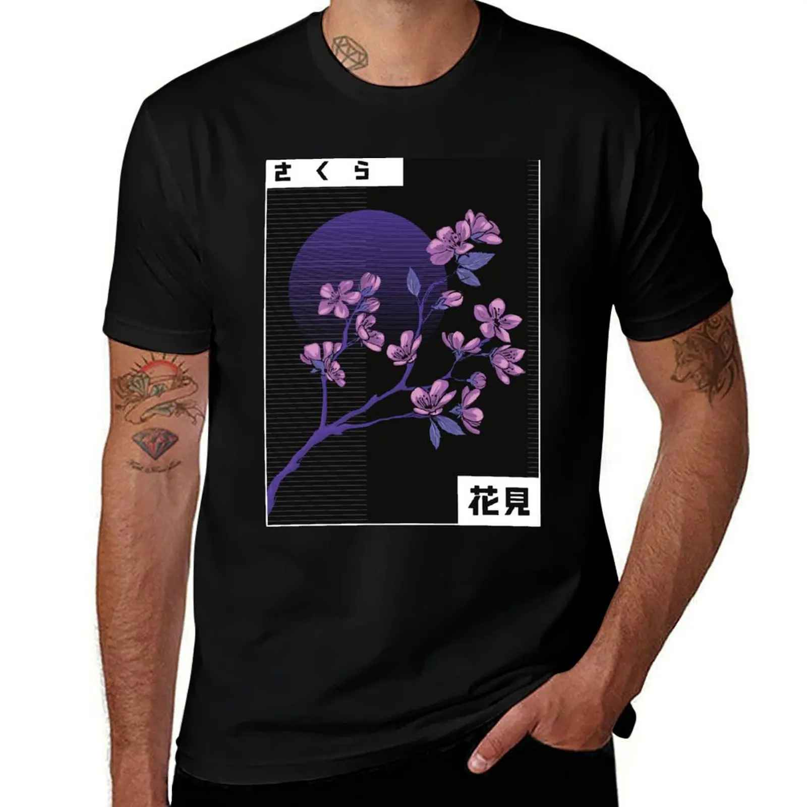 

Vaporwave style cherry blossom branch T-Shirt t shirt man designer cotton t shirts man 100% T-Shirt