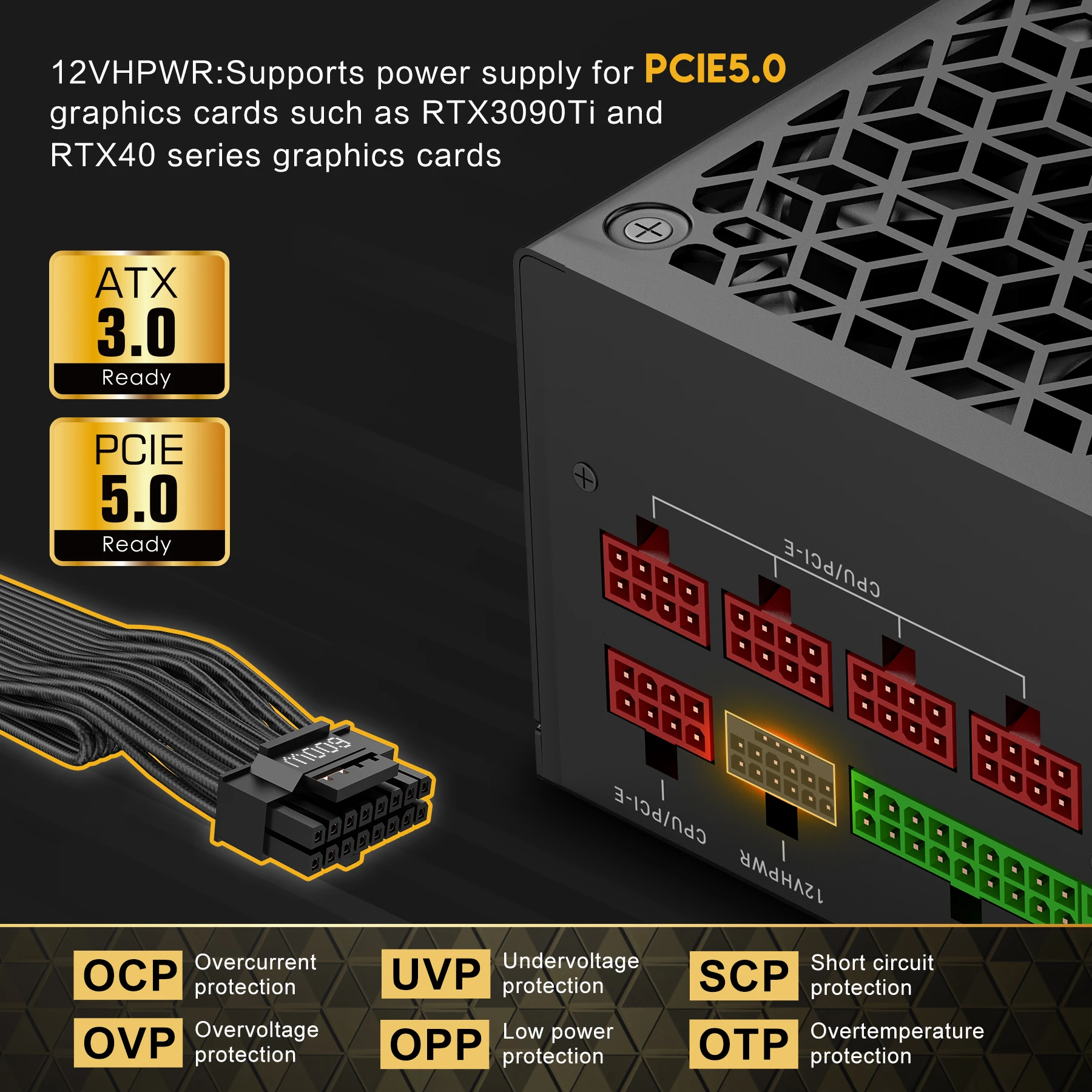 Alimentatore da gioco ATX completamente modulare 80 Plus Gold 1200W/ 750W/ 1000W per unità di alimentazione per computer PC