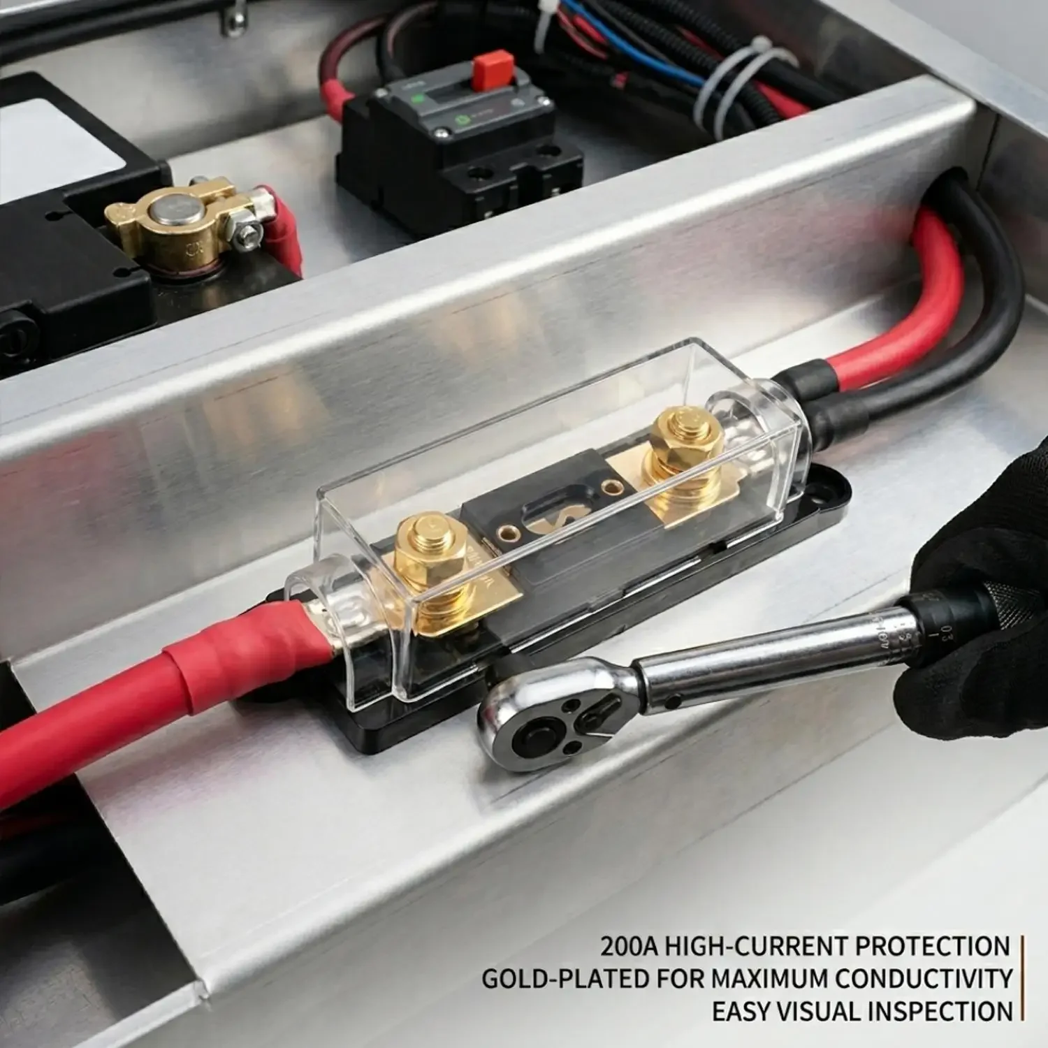 ANL Schraubbarer Sicherungsblock 30A-500A Hochstrom-Sicherungshalter Flammhemmend PA66+PC für Auto-Audio Solar Auto RV Marine Schaltkreise – Detail 9