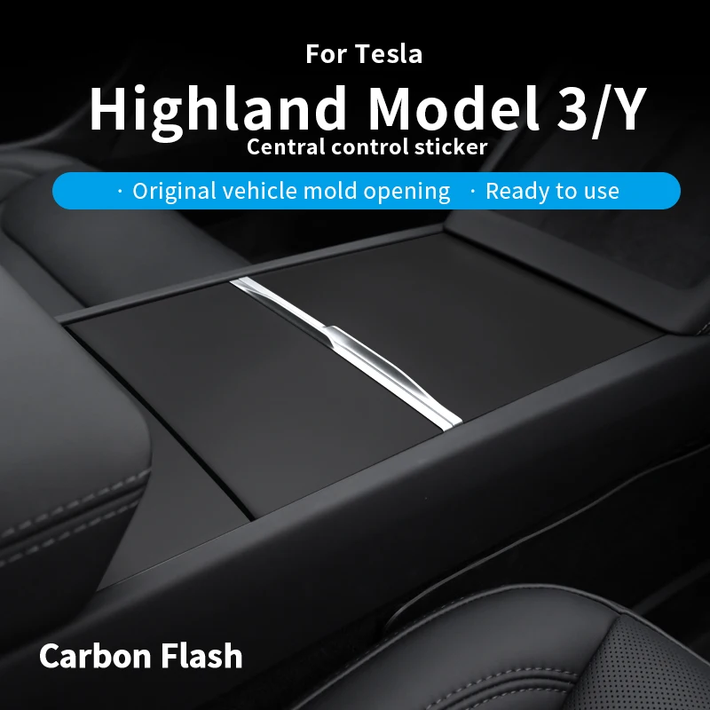 Matte Black ABS Center Console Panel & Dashboard Cover Sticker for Tesla 2025 Model 3/Y – Carbon Flash