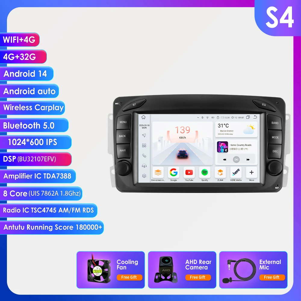 Hizpo 2 Din Android 14 7 inch autoradio voor Mercedes Benz W203 Vito W639 W168 Vaneo CLK W209 radio multimedia GPS navigatie Carplay Auto Smart Systems