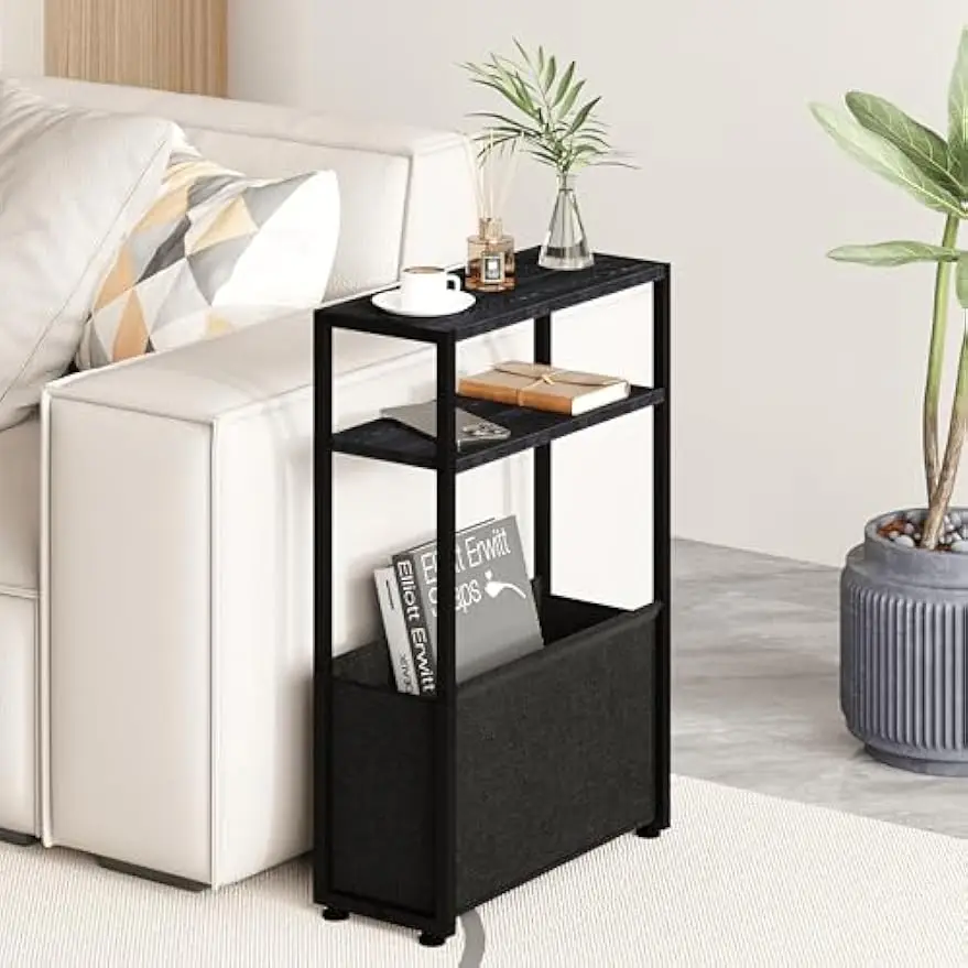 

Slim Side Table with Magazine Rack, Compact Bathroom & Bedside Table for Small Spaces, Living Room Storage