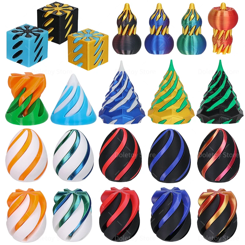 New 3D Printed Helix Screw Rotating Toys Stress Reducing Tool Egg Groud Cube Passthrough Sculpture Spiral Cone Home Decoration