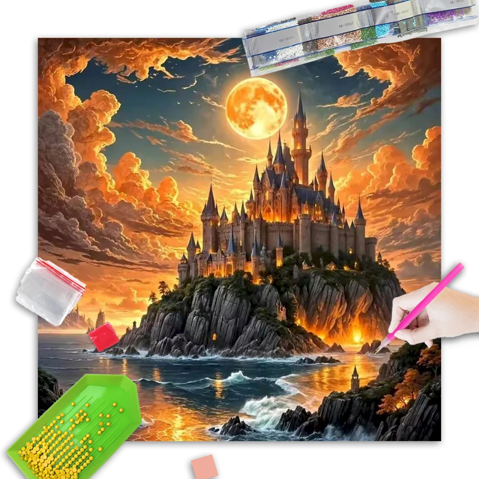 

GATYZTORY Diy 5d Fantasy Castle Diamond Painting Art Landscape Earth Full Round Drills Mosaic Cross Stitch Wall Decor