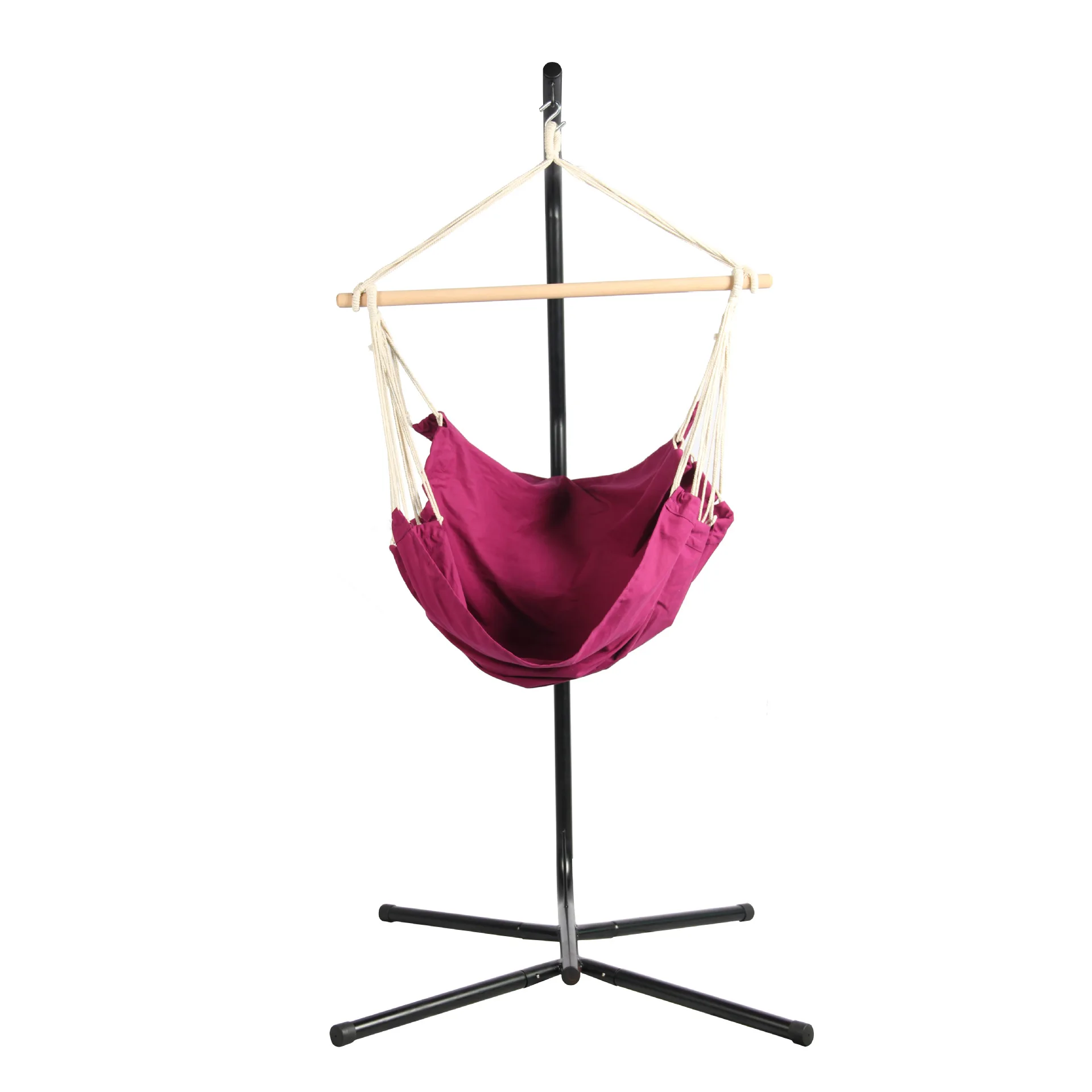

Outdoor indoor leisure hanging chair with bracket, cotton color strip plain hanging chair swing