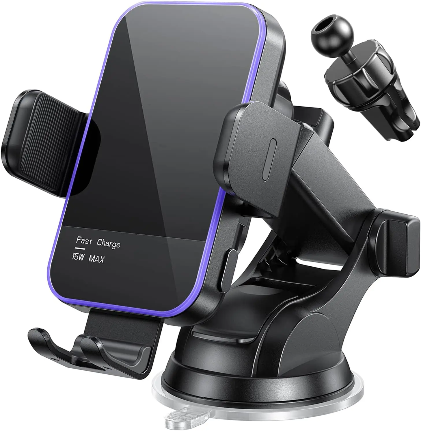 

Car Phone Holder,【7 Colored LED Backlit】15W Auto Clamping Mount，Wireless Car Charger for iPhone Samsung Galaxy S23 Ultra , etc