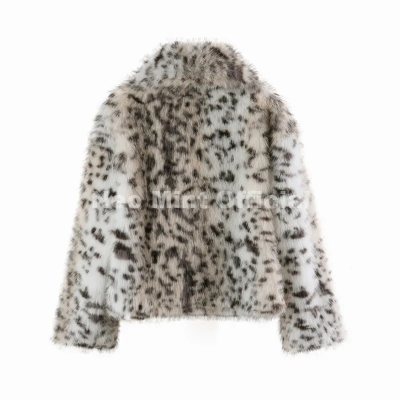 Neo Mint Vintage Classic Leopard Big Fur Collar Jacket Women Winter Brand Fashion Furry Faux Fox Fur Coats Chic Girls Streetwear