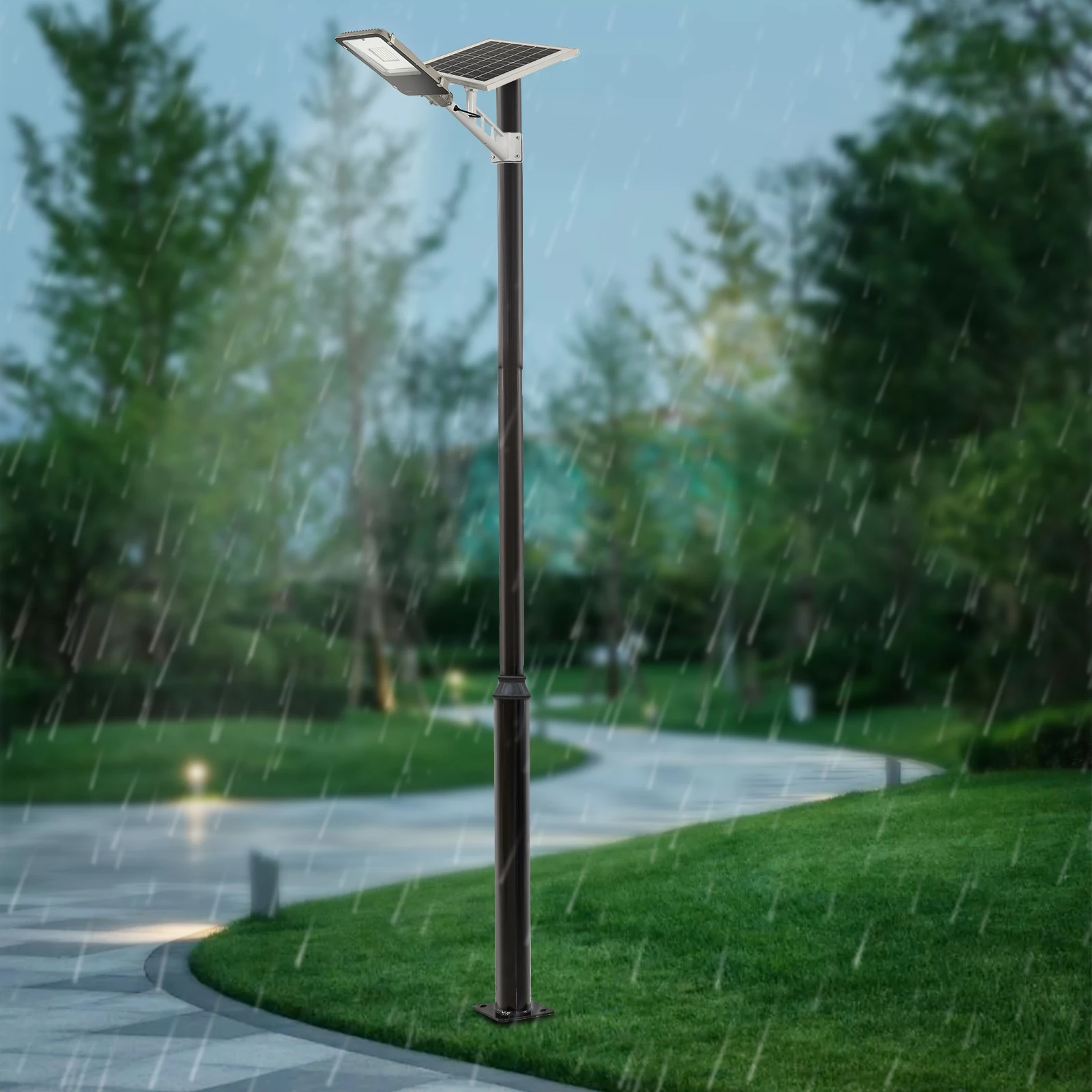 Street Light Pole, Street Lamp Post, Split Street Lamp Post, 5m Tall Outdoor Iron Pole, Galvanized Baking Paint Black, Floor Mounted, Load Capacity 100kg, for Solar Light Garden Light Surveillance Camera, Street Yard Parking Lot