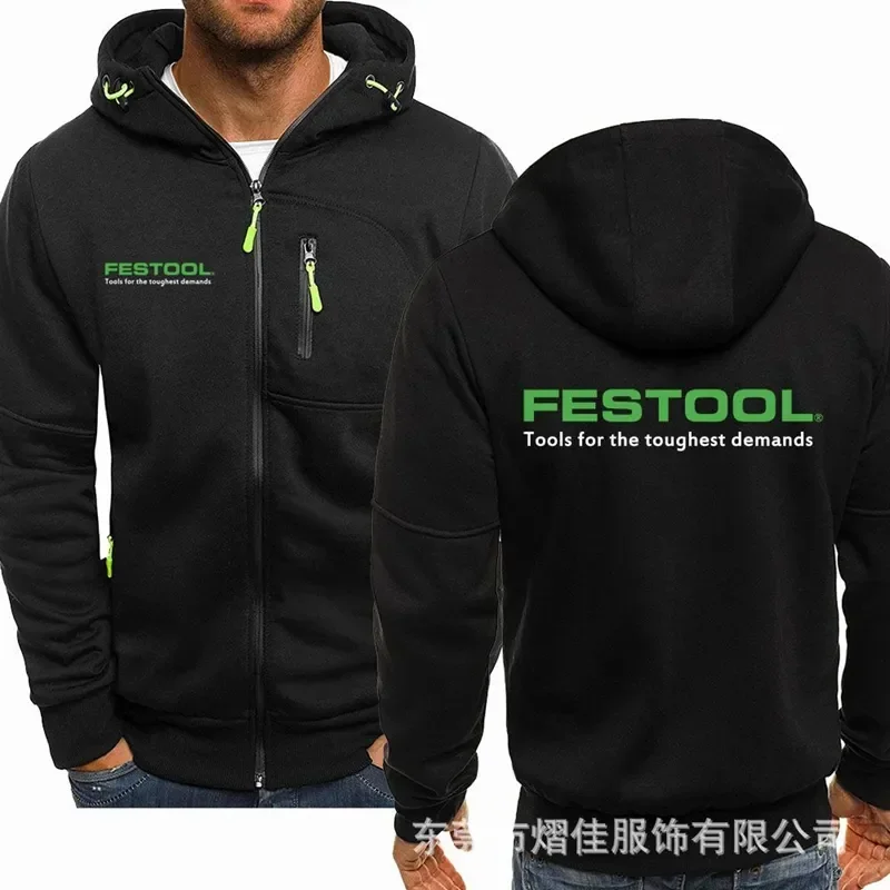 FESTOOL-Fato de treino bombardeiro com capuz manga comprida com bolso com cordão, casaco zip, moletom outono e inverno, novo, 2023