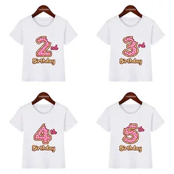 Cute Donuts Happy Birthday Number Bow Kids T shirt 1 2 3 4 5 6 7 8 9 Years Girls Clothes Summer Short Sleeve Baby Boys T-Shirts