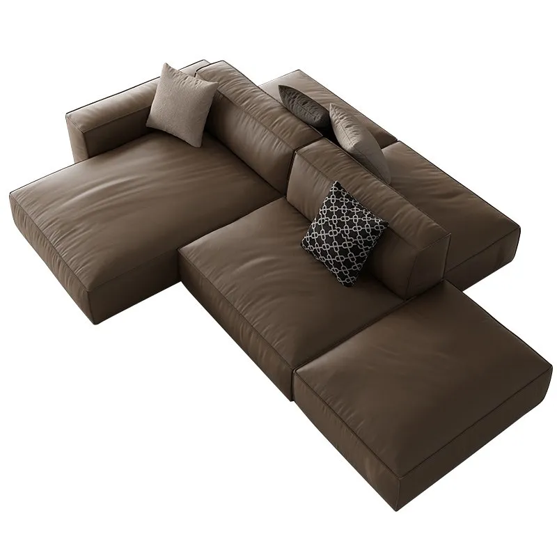 Italian minimalist tofu sofa, large flat leather island sofa