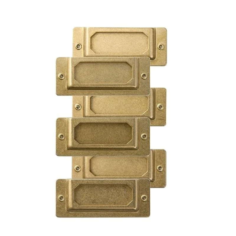 6Pcs Brass Index Label Plates Recyclable Name Index Display Holder For Journal Bookshelves Storage Containers