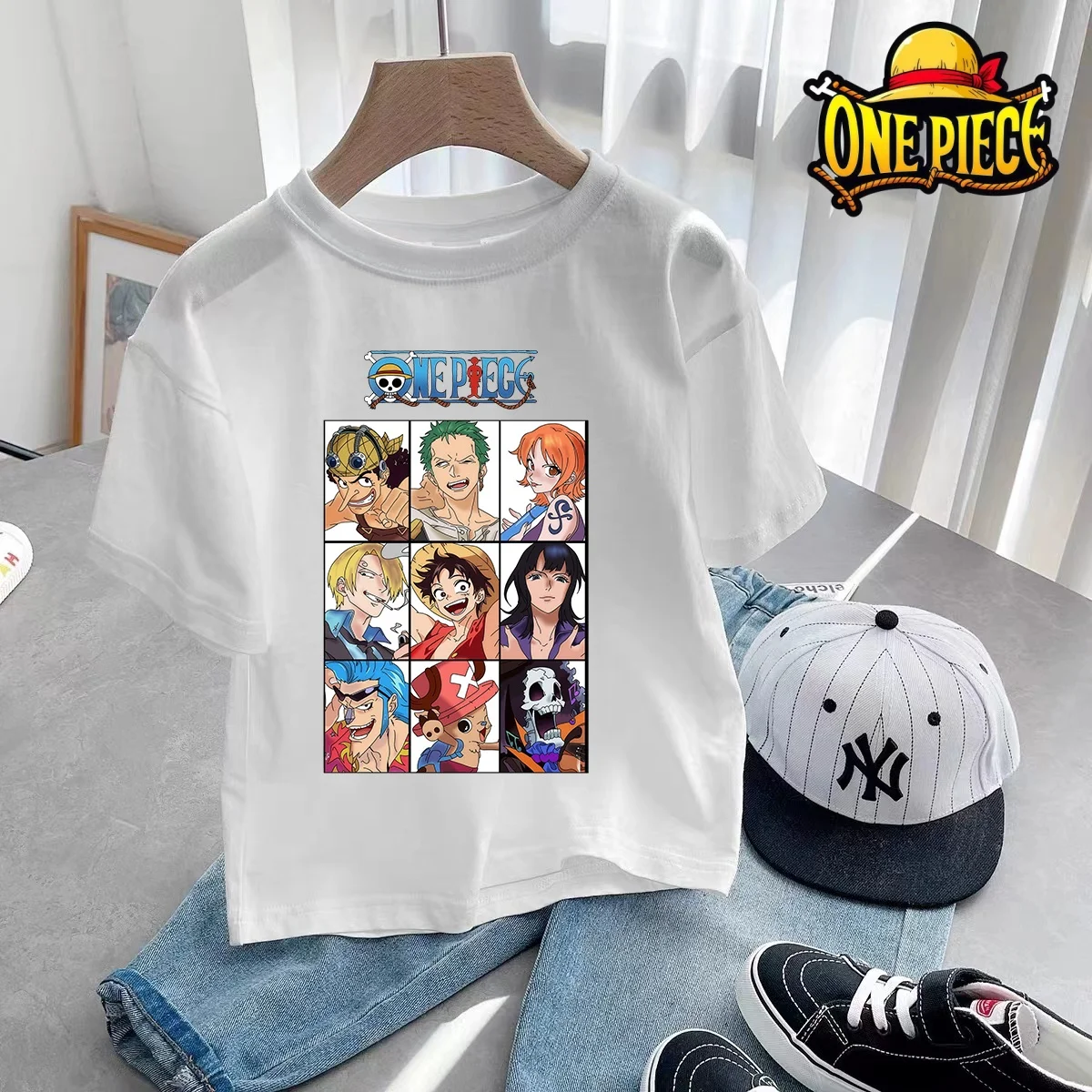 

Summer Luffy Anime Tshirt for Kids Boys Girls Breathable Absorb Sweat Tees Children Clothing One Piece Cartoon Teen TShirt