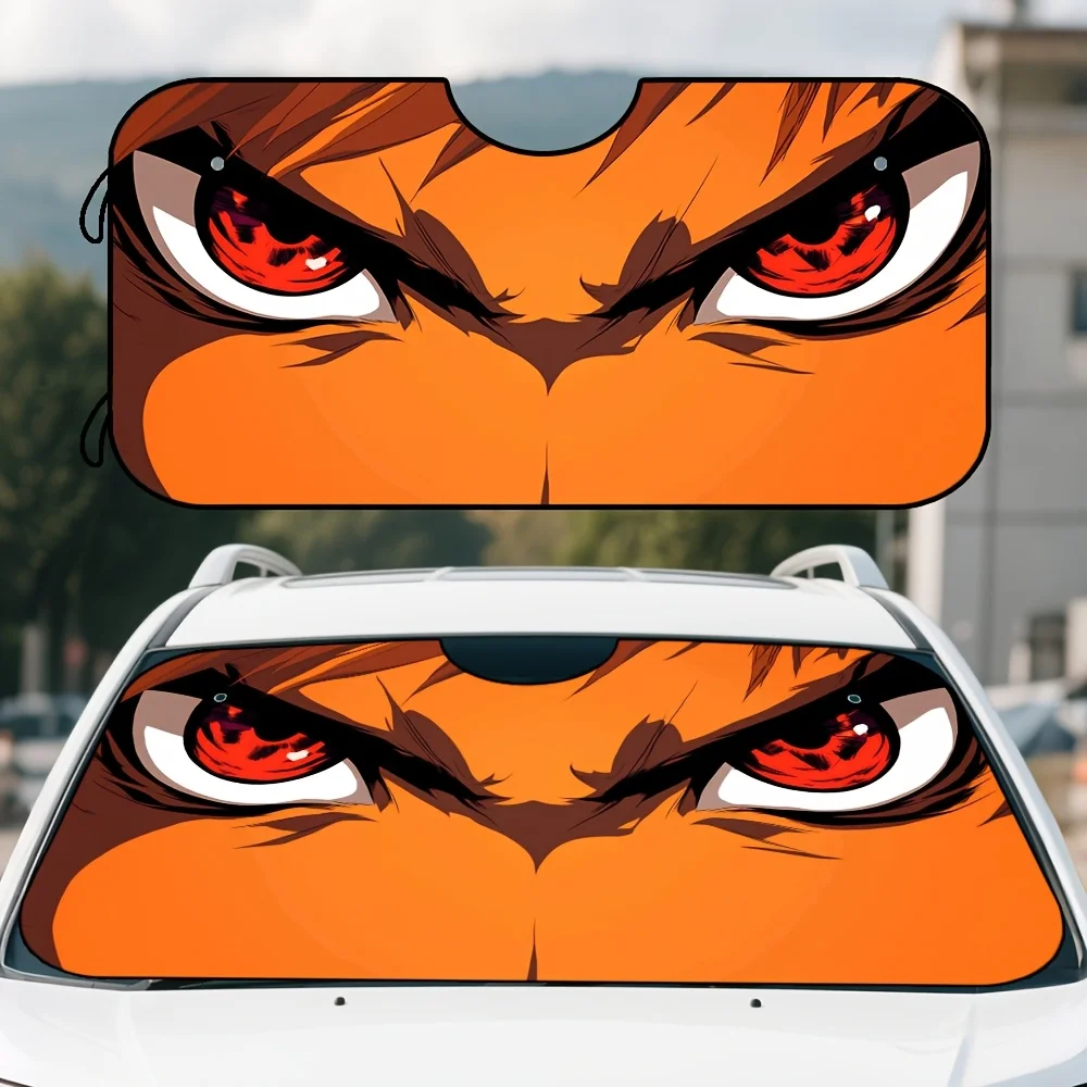 

1pc Anime Eyes Art Car Sunshade - Foldable Front Window Visor With Vibrant Orange & Red Design, Heat & Glare Reduction For Most
