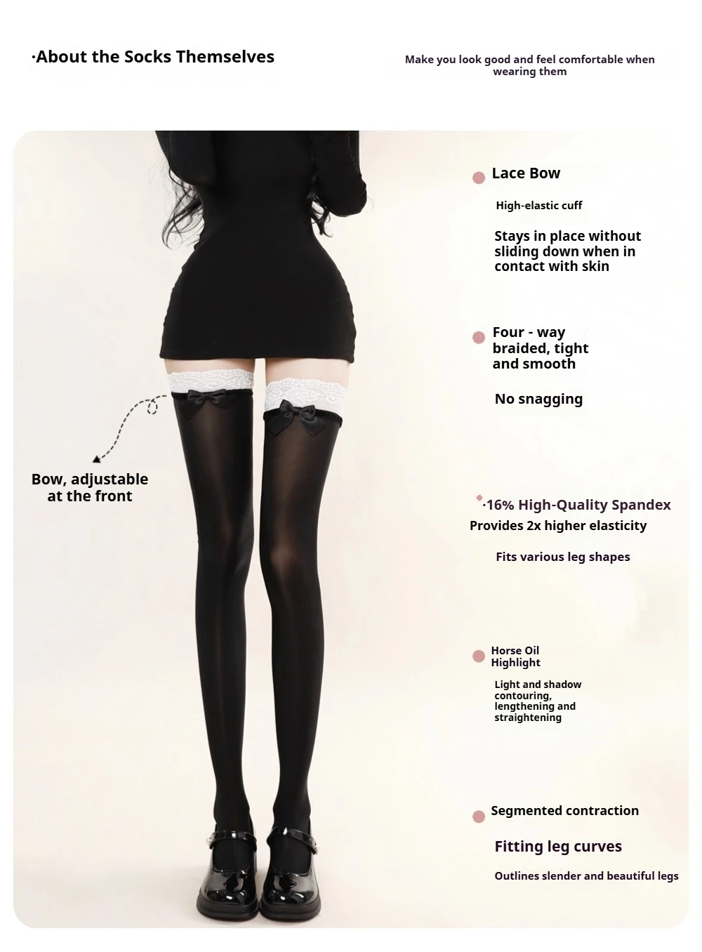 8D Ultra Sheer schwarze oberschenkelhohe Strümpfe mit Schleife, transparente Nylonstrümpfe für Damen, elegante Socken für den täglichen Gebrauch, Party, Cosplay, JK, Lolita – Detail 7