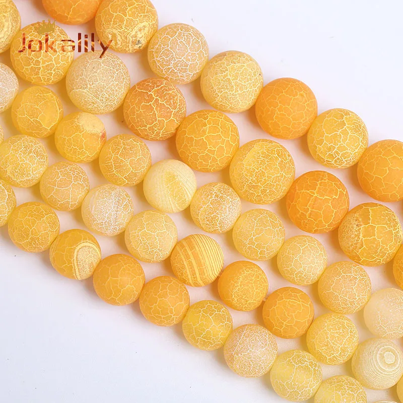 

Natural Frost Cracked Agates Stone Beads Matte Yellow Onyx Round Beads For Jewelry Making DIY Bracelets Necklaces 4 6 8 10 12mm