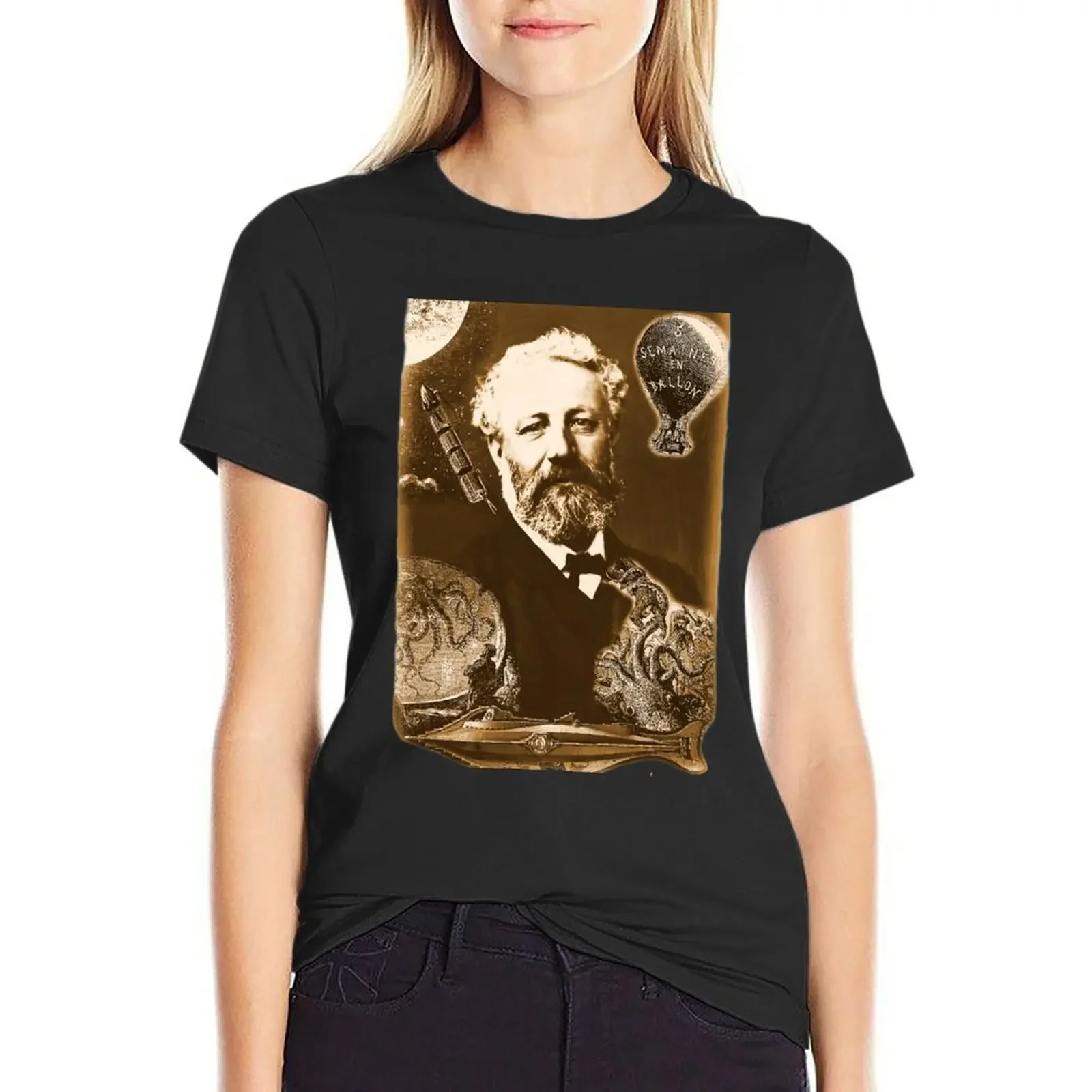 

Jules Verne Tribute T-Shirt animal prinfor Short sleeve tee graphics vintage Women clothing