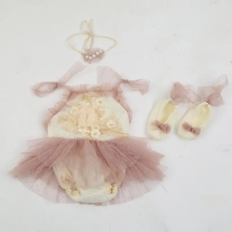 Baby Newborn Photography Props Girl Lace Princess Dress Outfit Romper Photo Clothing Headband Shoes Accessories