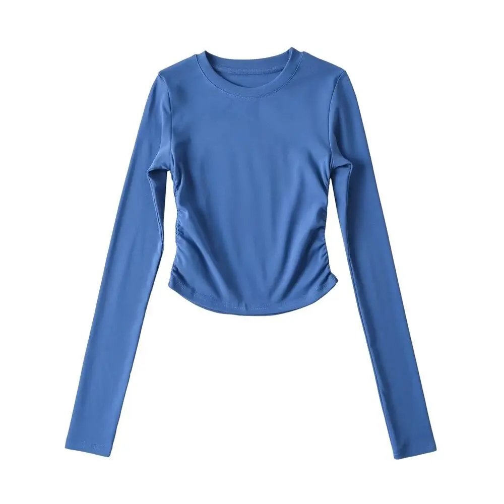 Slim fit base shirt top pure desire style tight fitting short style long sleeved exposed navel