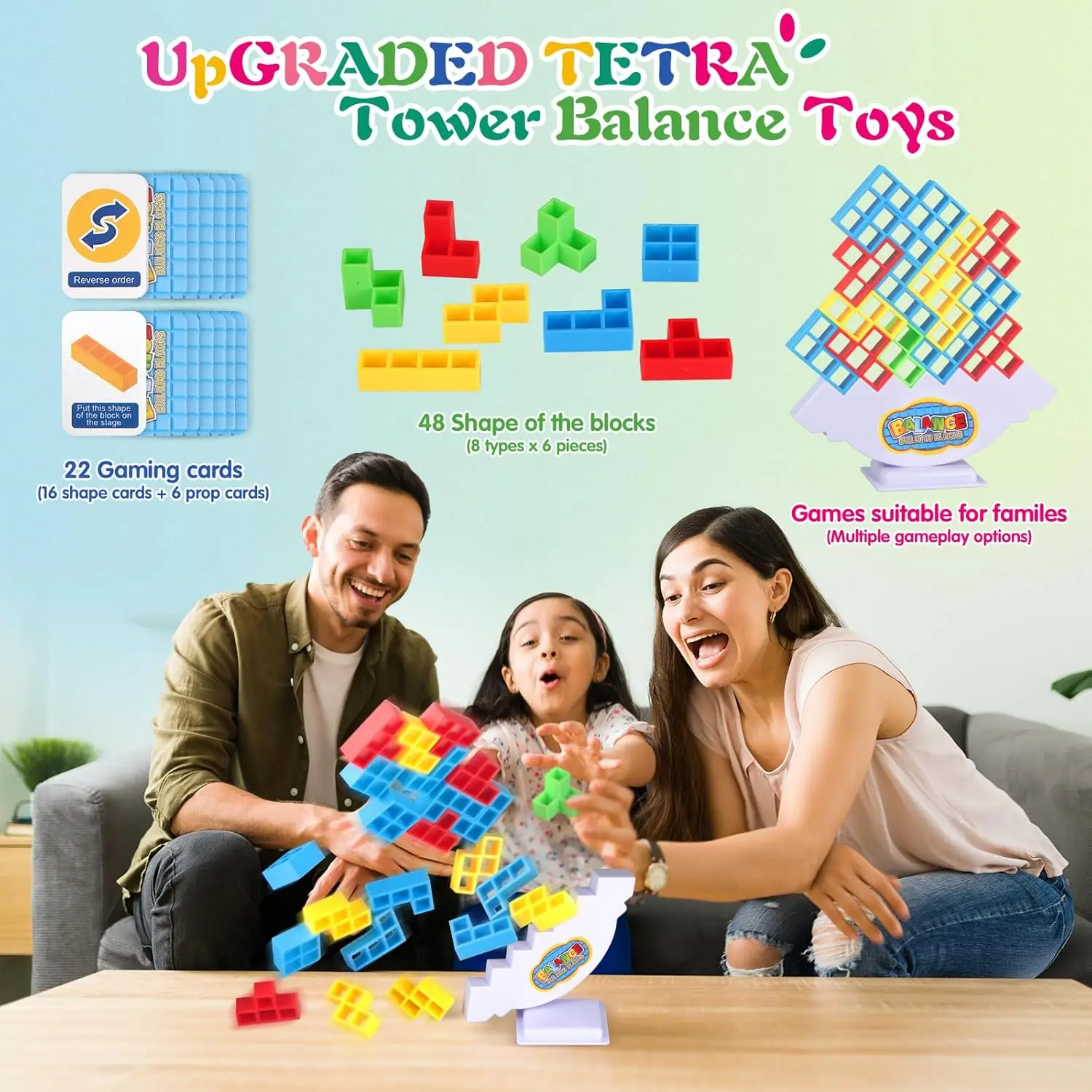48 pçs tetra torre blocos de construção equilíbrio empilhamento jogos brinquedos para crianças adultos amigos sala de aula família jogo de tabuleiro e festa divertida