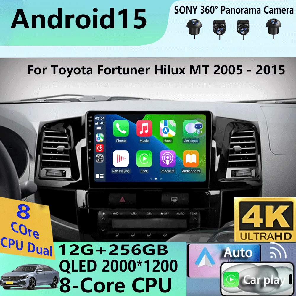 

Android 15 для Toyota Fortuner Hilux MT 2005 2006 2007-2014 2015 Автомобильный радиоприемник Мультимедийный видеоплеер GPS-навигация DSP Carplay 2K