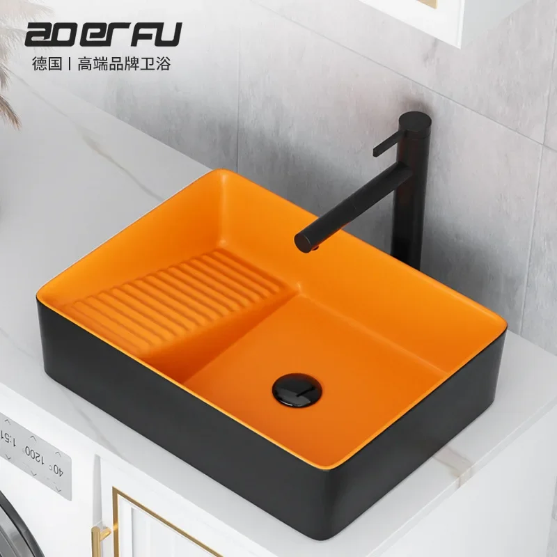 Wash basin with rubbing board Single basin Balcony Washing machine Ceramic basin