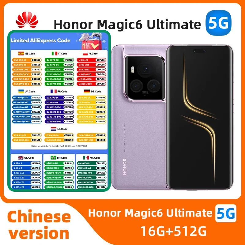 Honor Magic6 Ultimate Edition 5G Google Play Snapdragon 8 Gen 3  6.8” OLED 120Hz 66W 5600mAh 50MP MagicOS 8.0 OTA NFC