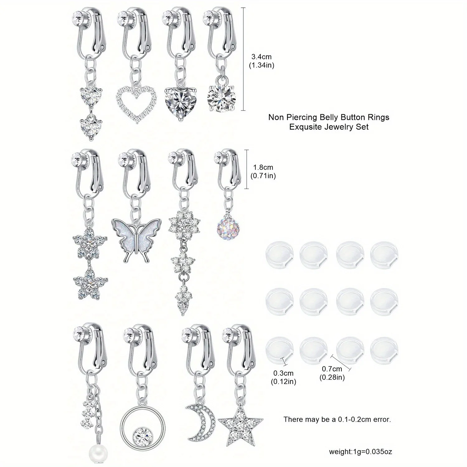 4pcs Boho Elegant Stainless Steel Fake Belly Button Rings