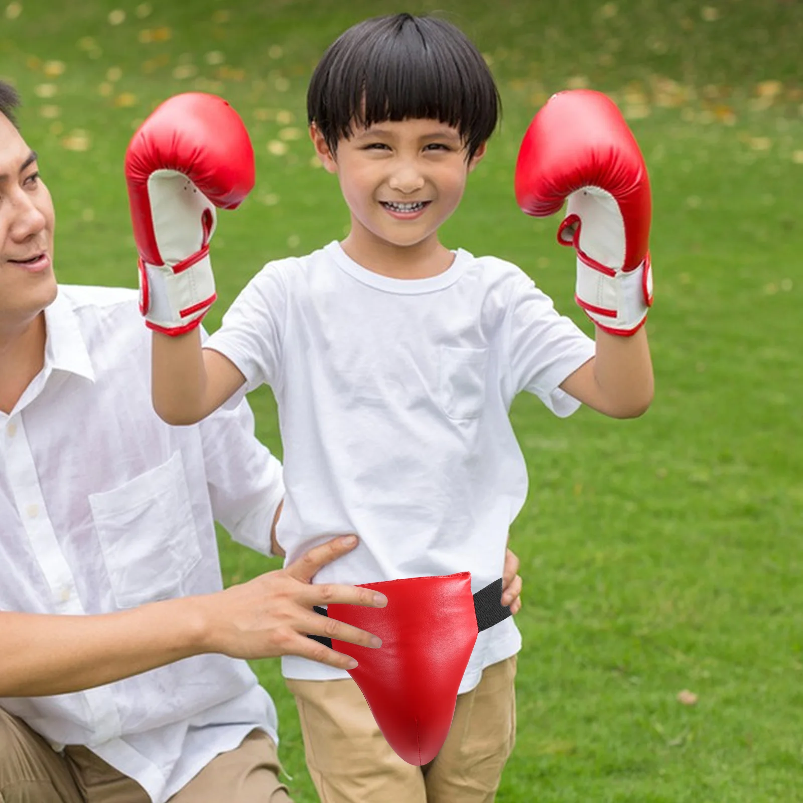 

Children's Red Martial Arts Groin Guard Durable Crotch Protector for Boxing Training ABS Plastic Comfortable