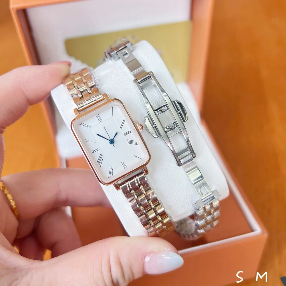 ファッションブランド腕時計女性ガールレディースかなり絶妙な長方形クォーツ鋼金属バンド高級時計 Dan24