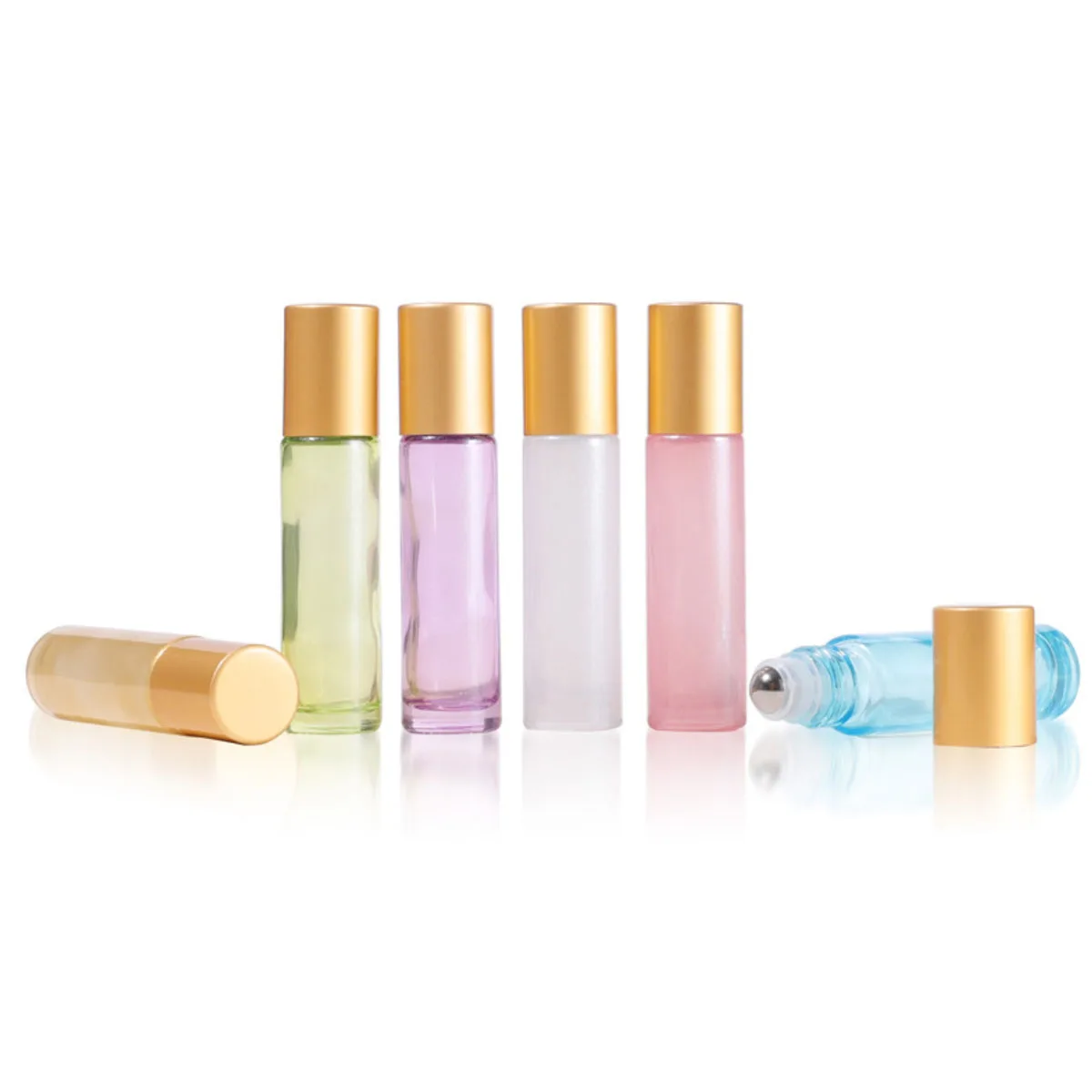 1x 6x 10ml Glass Roll On Bottle tTranslucent Color Roller Ball for Essential Oils Perfume Beads Lip Oil Eye Mini Portable Travel