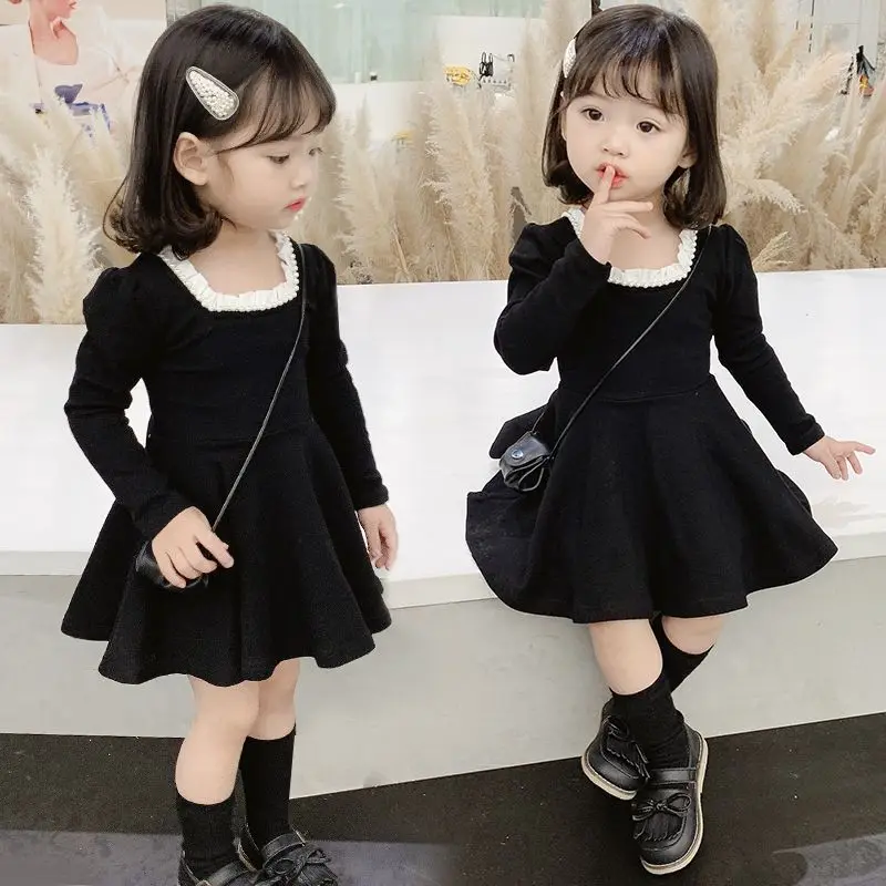 2026 Summer Teen Girl Princess Kids LONG SLEEVE BLACK Dresses Vestidos Clothes lace star costume outfit 2 3 4 5 6 7 8 9 10 Year