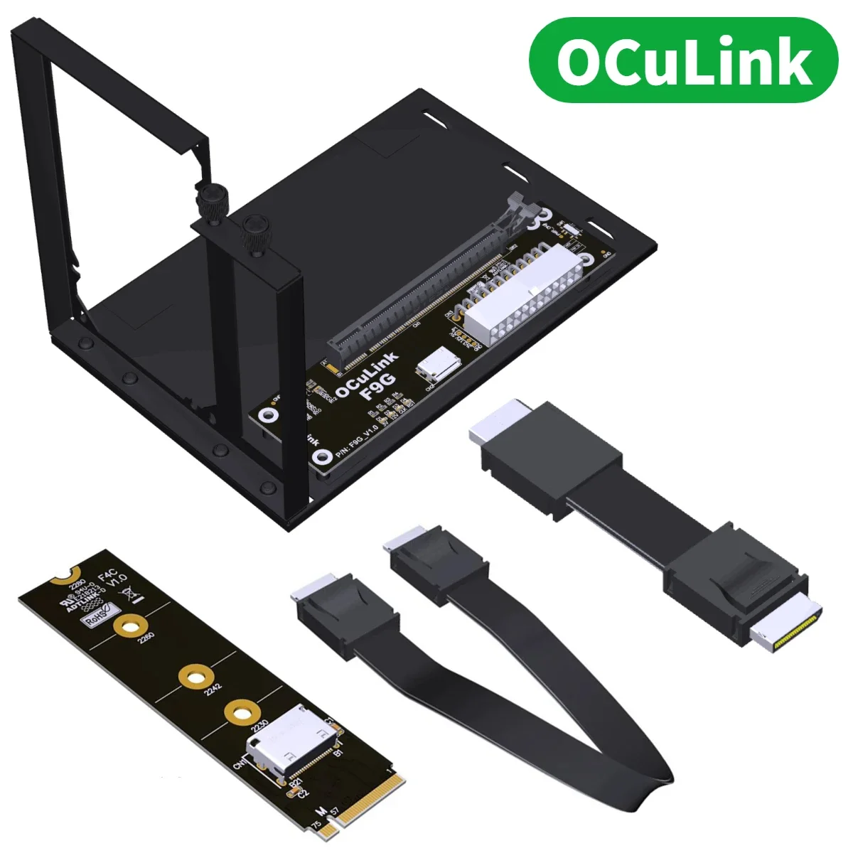 ADT F9G OcuLink To PCI Express X16 External Graphics Docking Station ATX Power Bracket PCIe 4.0 64Gbps M.2 NVMe SFF-8612 SFF8611