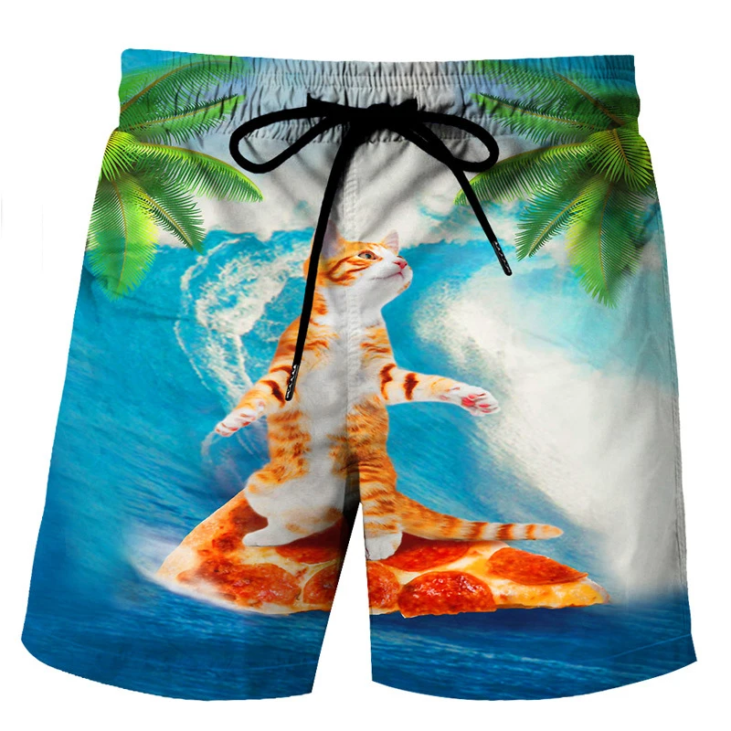 

Модные пляжные шорты с 3D принтом забавного кота, мужские спортивные штаны для серфинга большого размера, купальники для плавания, плавки в стиле хип-хоп, детская одежда