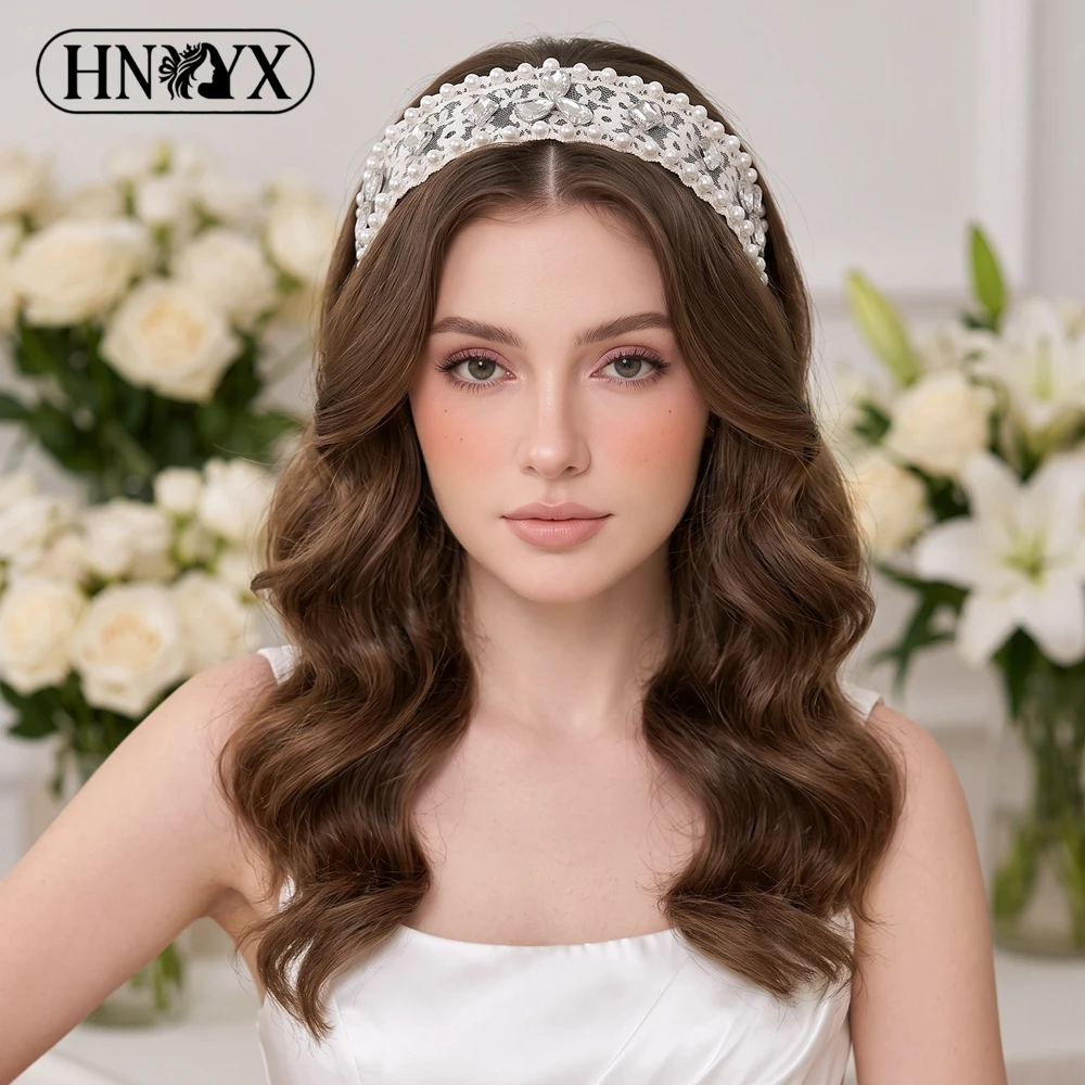 YouLaPan White Lace Bridal Headband With Pearl Crystal Rhinestone Handmade Wedding Hair Hoop French Style Women Headpiece A449