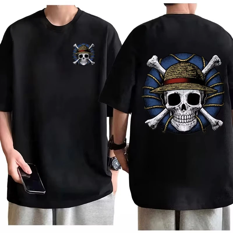 2026 One Piece Straw Hat Pirate Skull T-shirt Men Cotton Anime Tee Graphic Streetwear Comfortable Durable Casual Top
