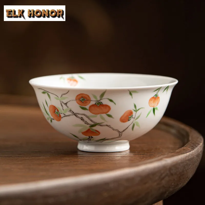 130ml Pure Hand Drawn Nine Persimmon Teacup Antique Tea Bowl Set of Cups Tea-tasting Fragrance Cup Jianzhan Master Cups Teaware